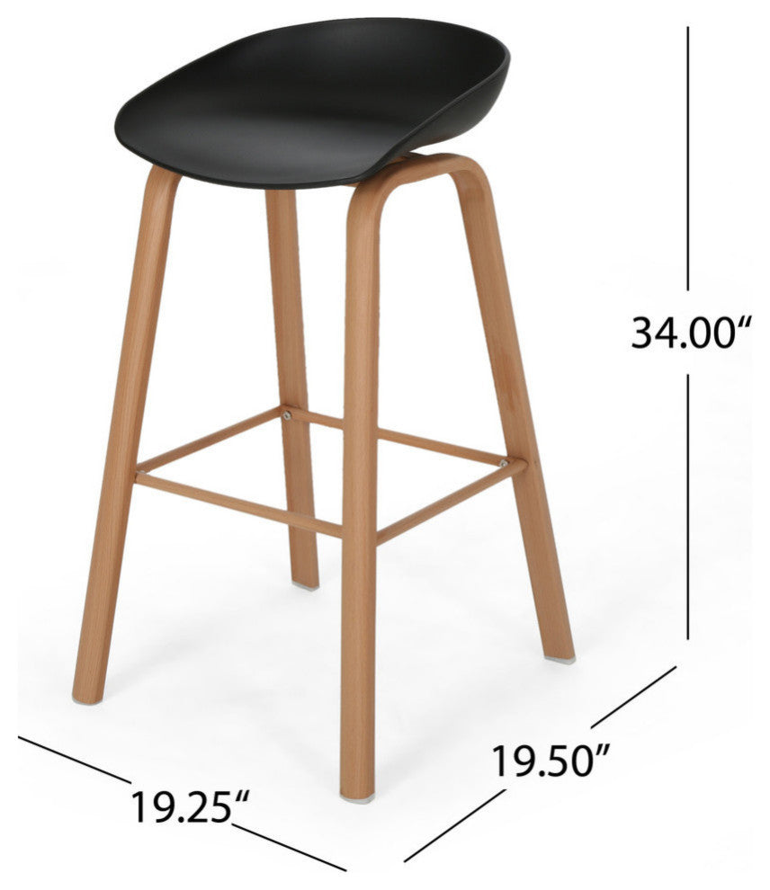 Morgan 30" Modern Barstool With Iron Legs, Set of 2, Black