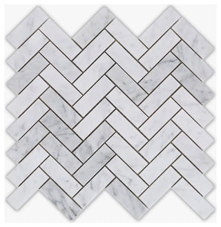 White Carrara Polished 1x3 Herringbone Marble Mosaic