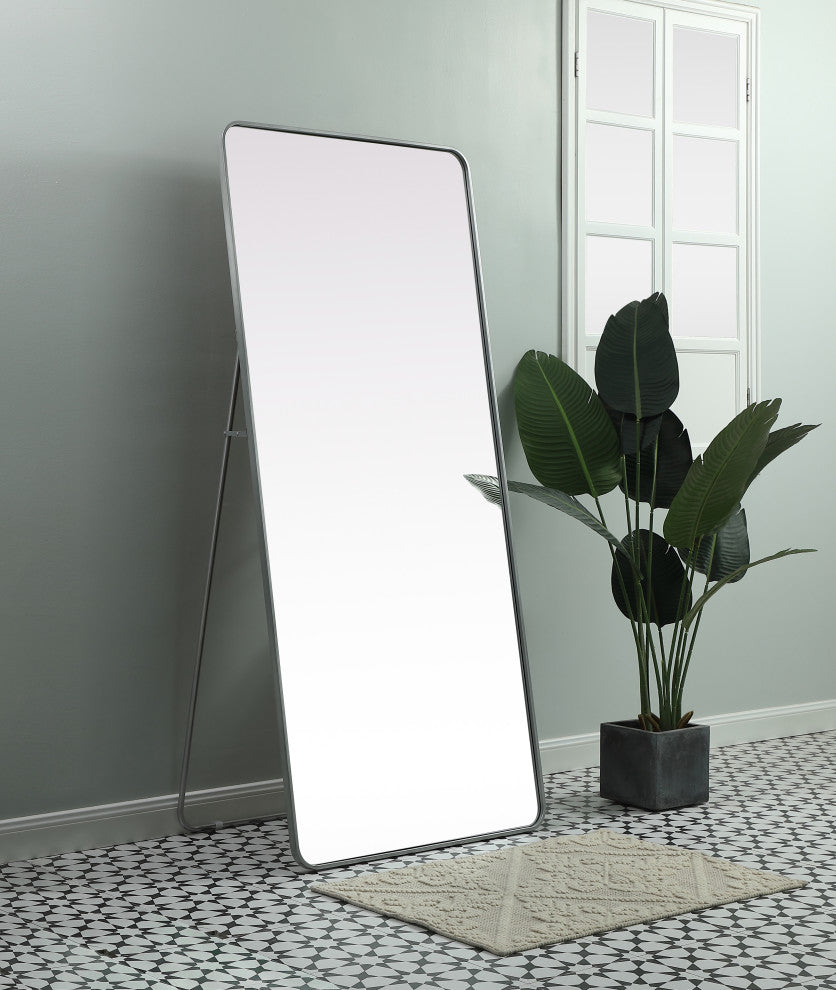 Soft Corner Metal Rectangle Full Length Mirror 32X72 Inch, Silver