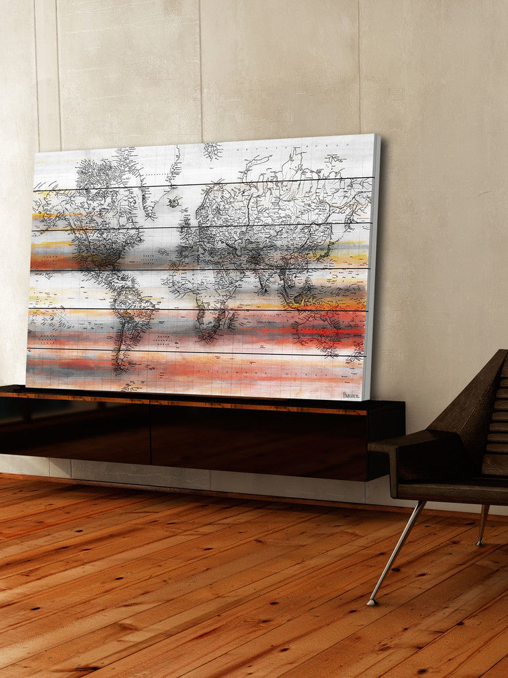 "Maailma" Print on White Wood, 45"x30"