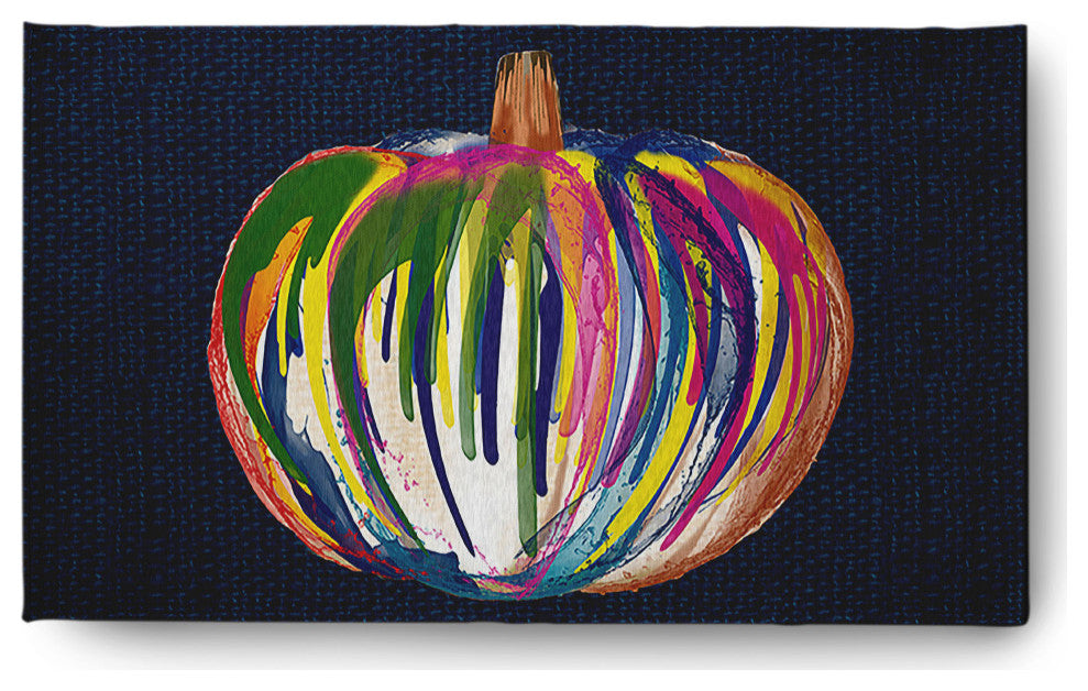 Colorful Pumpkin Fall Design Chenille Area Rug, Navy, 3'x5'