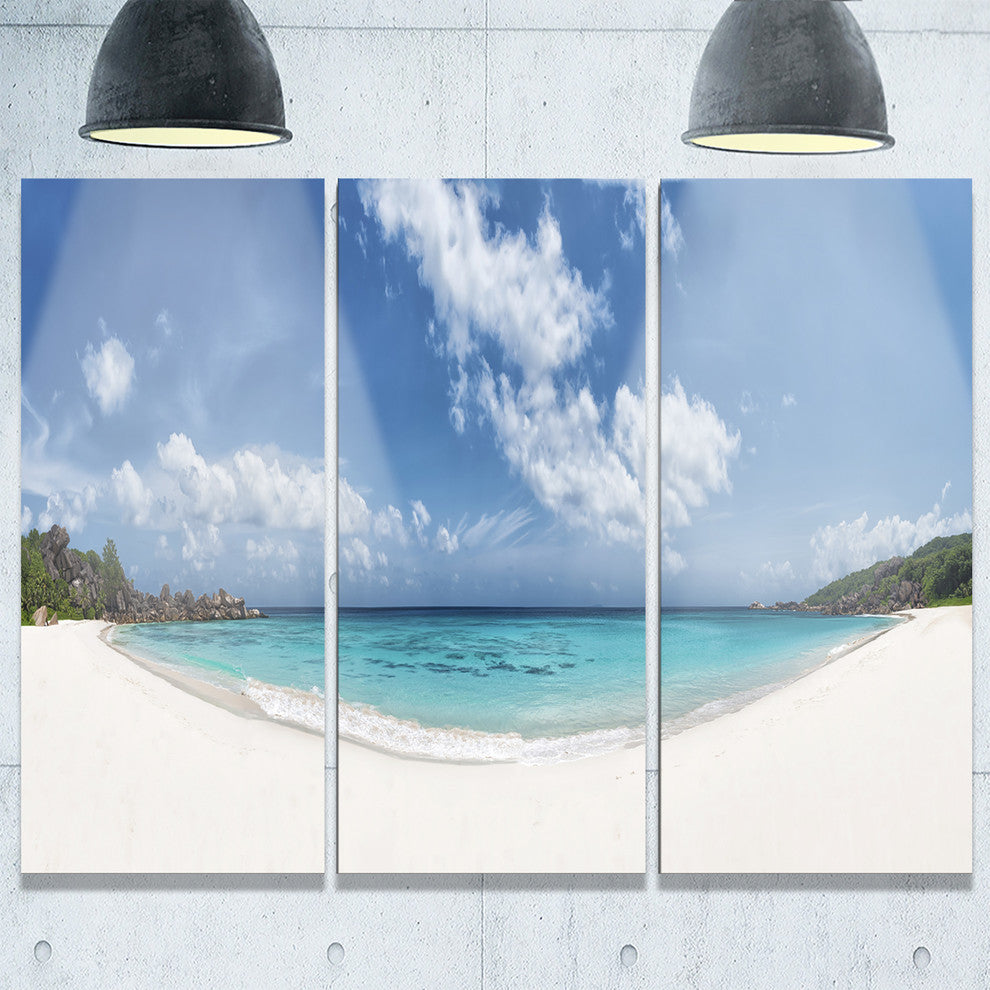 "Majestic Seychelles Beach Panorama" Metal Wall Art, 3 Panels, 36"x28"