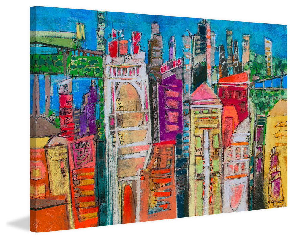 "City Skyline 6" Painting Print on Wrapped Canvas, 18x12