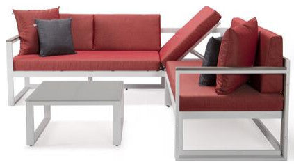 LeisureMod CSLW-80R-BU Chelsea Adjustable Headrest&Coffee Table Red Cushions