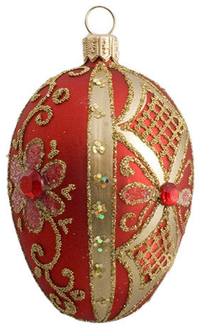 Red Flowered Oval Ornament