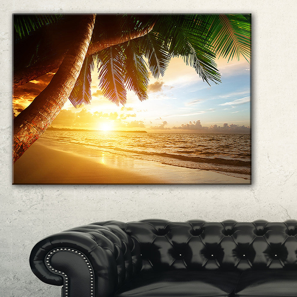 "Beautiful Beach Under Palms" Modern Seashore Canvas Art, 40"x20"