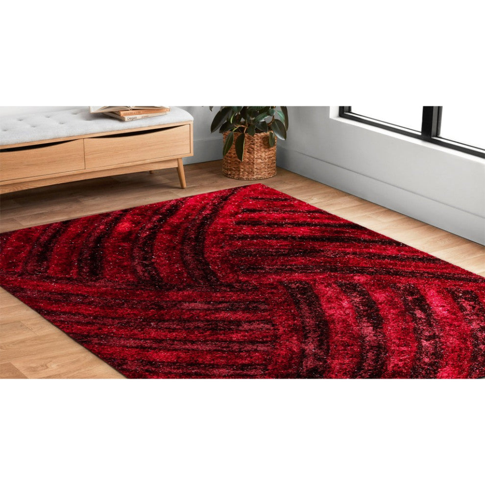 5 x 7 Red Geometric Illusion Area Rug