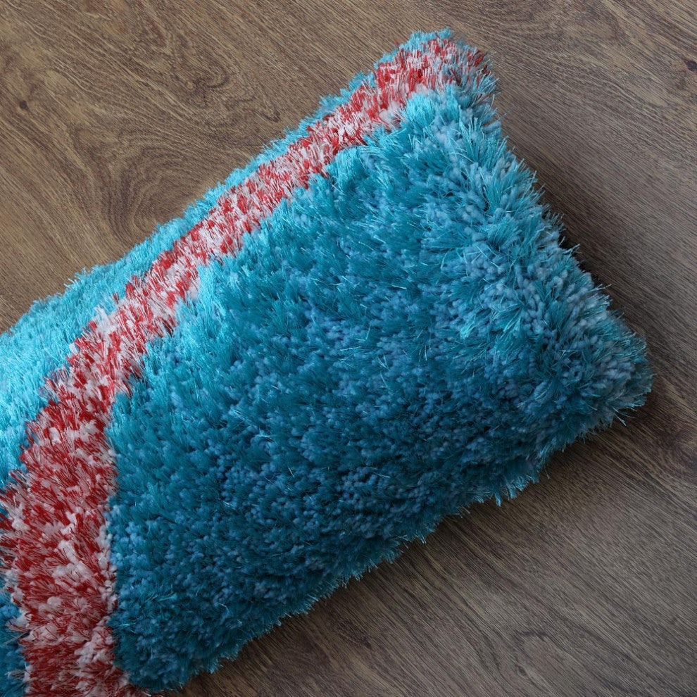 Hand Tufted Shag Polyester Area Rug Geometric Turquoise K00021, [Rectangle] 6'x9'