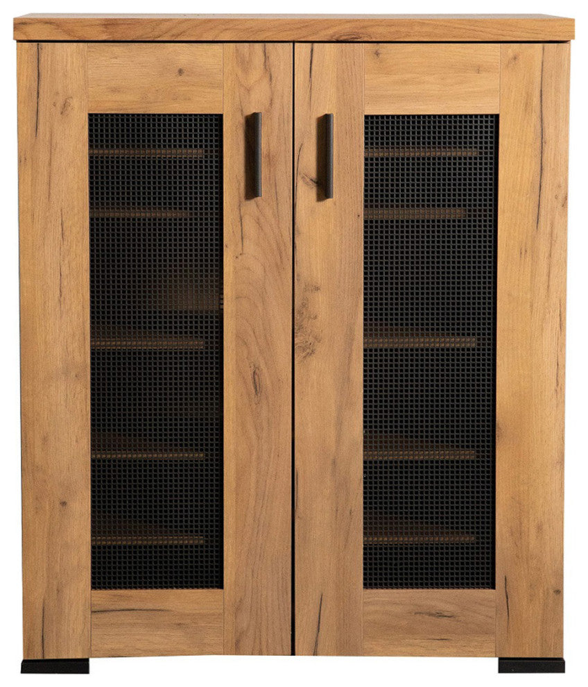 2 Doors Shoe Cabinet, Golden Oak and Gunmetal