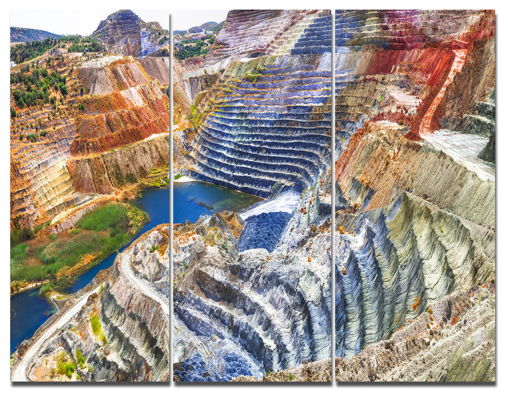 Impressive Mines and Canyon, Landscape Triptych Canvas Print, 36x28, 3 Panels