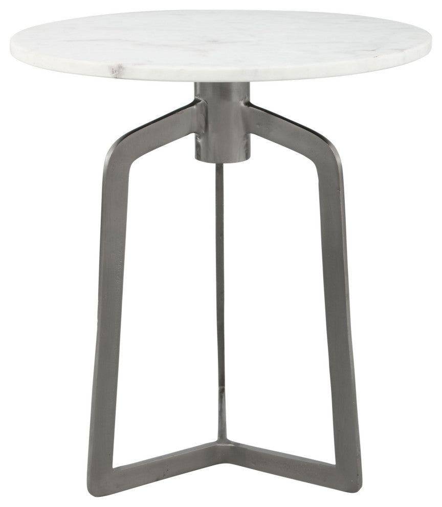 Sofa Side Table, Round, Artificial Marble, Aluminum Metal, White, Black, Lounge