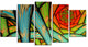 Green Fractal Endless Tunnel, Contemporary Canvas Art Print, 60"x32", 5 Panels