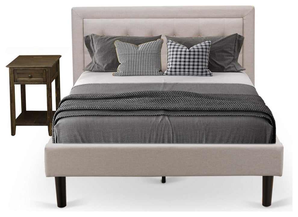 2Pc Fannin Full Size Bedroom Set, 1 Bed, Nightstand, Mist Beige