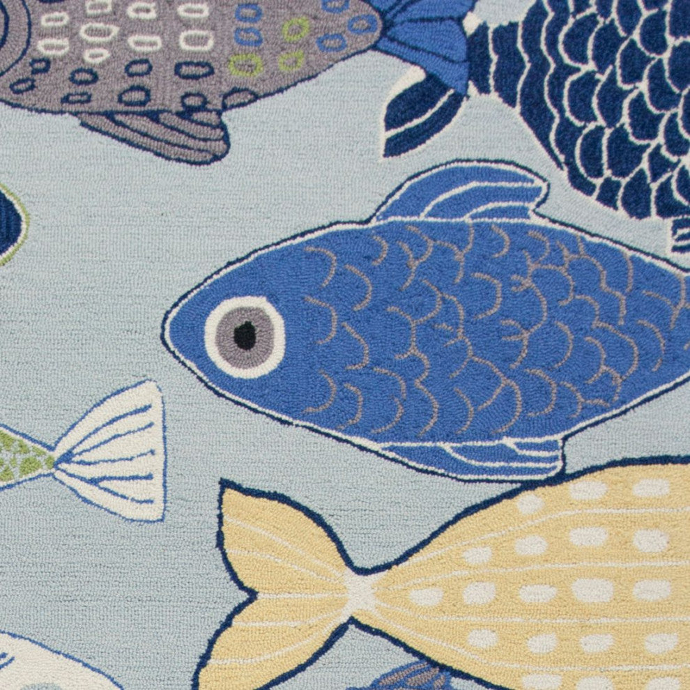 KAS Sonesta 2010 Lt Blue Sea Of Fish Area Rug, 7'6"x9'6"