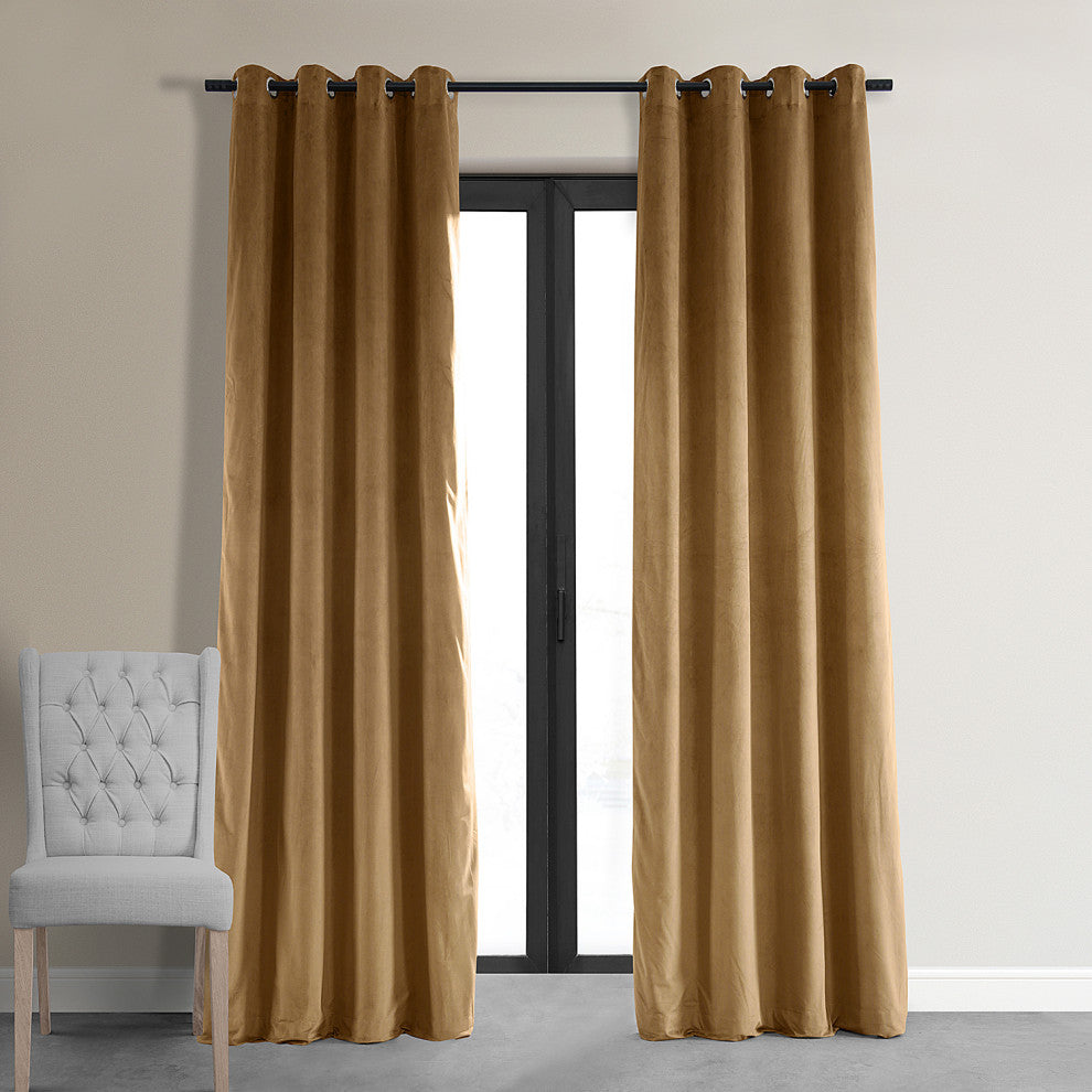 Grommet Blackout Velvet Curtain Single Panel, Amber Gold, 50"x120"