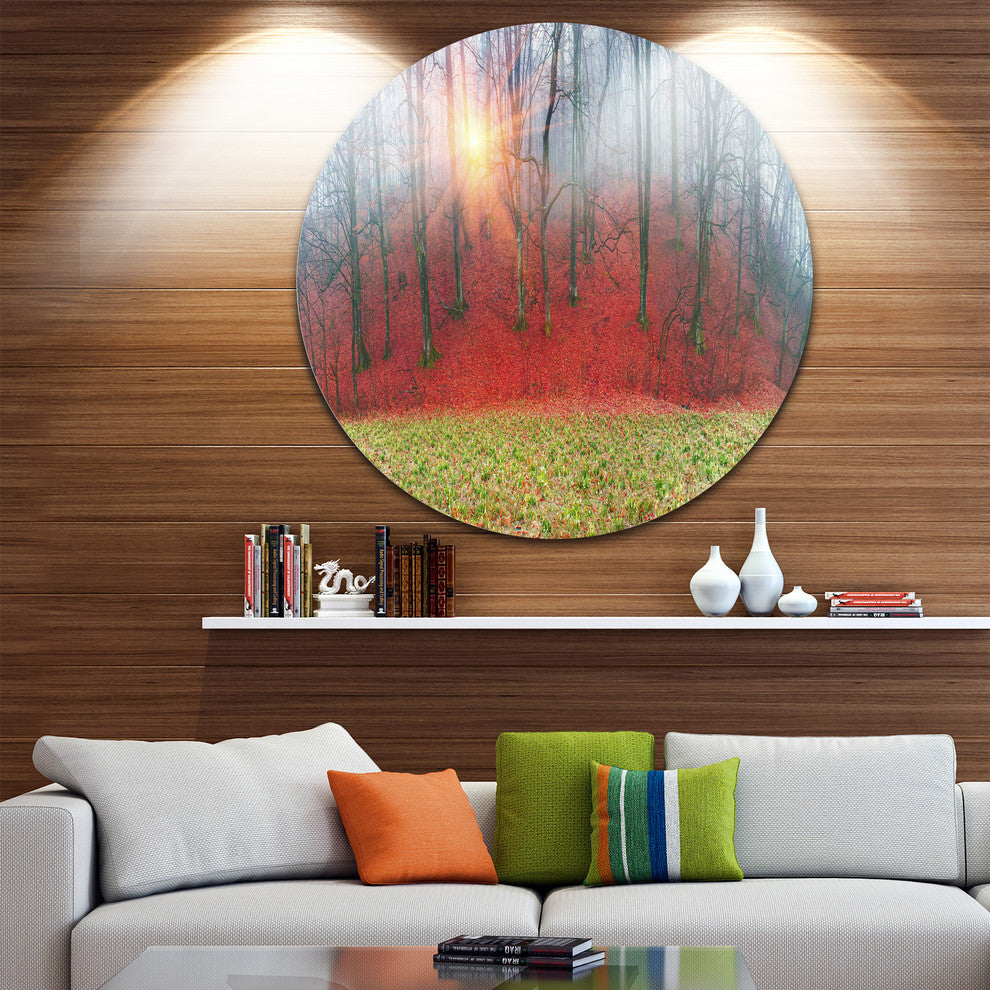 Spring Flowers With Snowdrops, Landscape Photo Disc Metal Artwork, 38"