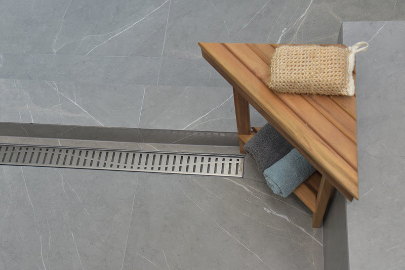Offset Linear Drain, 40 Inch Side Outlet Linear Drain Complete Set, Wind