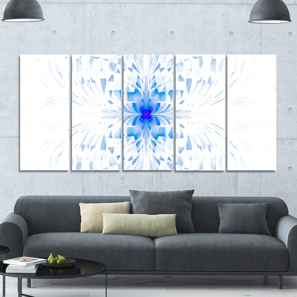 Blue Butterfly Outline on White, Abstract Wall Art Canvas, 60"x28", 5 Panels