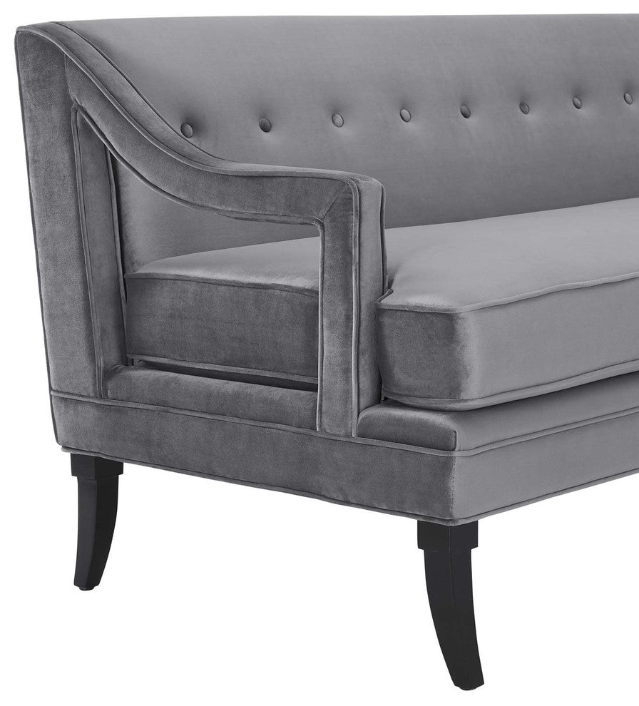 Concur Button Tufted Upholstered Velvet Sofa, Gray