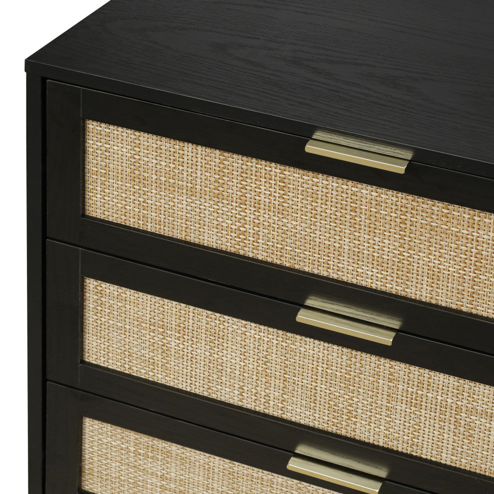 Modern 6 Drawer Dresser Wood Cabinet, Black