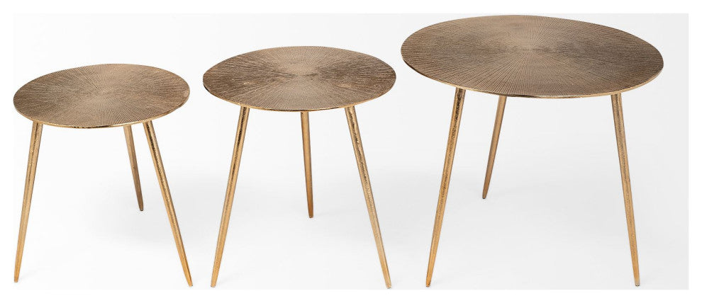 Reva III (Small) Gold Cast Aluminum 3-Legged Round Accent Table