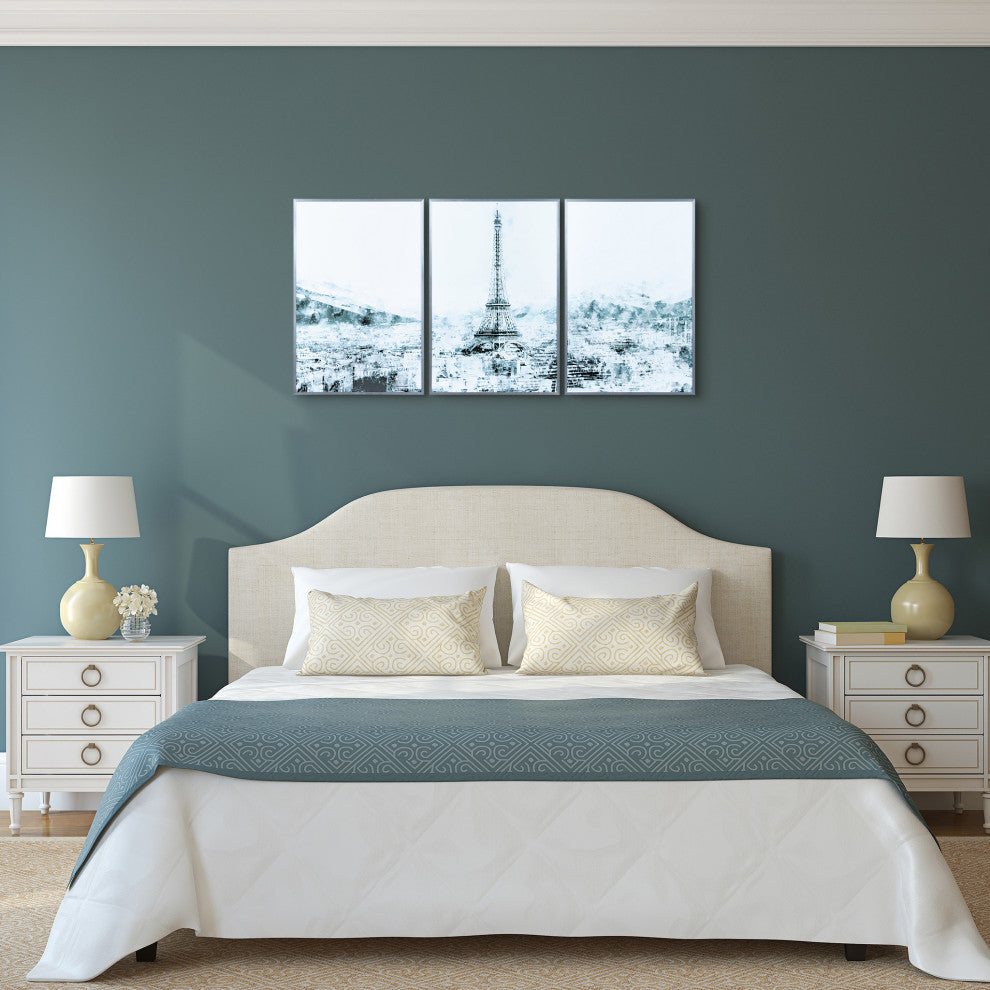 "Dame de Fer" Triptych Print Wall Art under Glass Anodized Aluminum Silver Frame