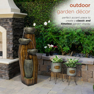 Cascading Mossy Jars Fountain with LED Lights
