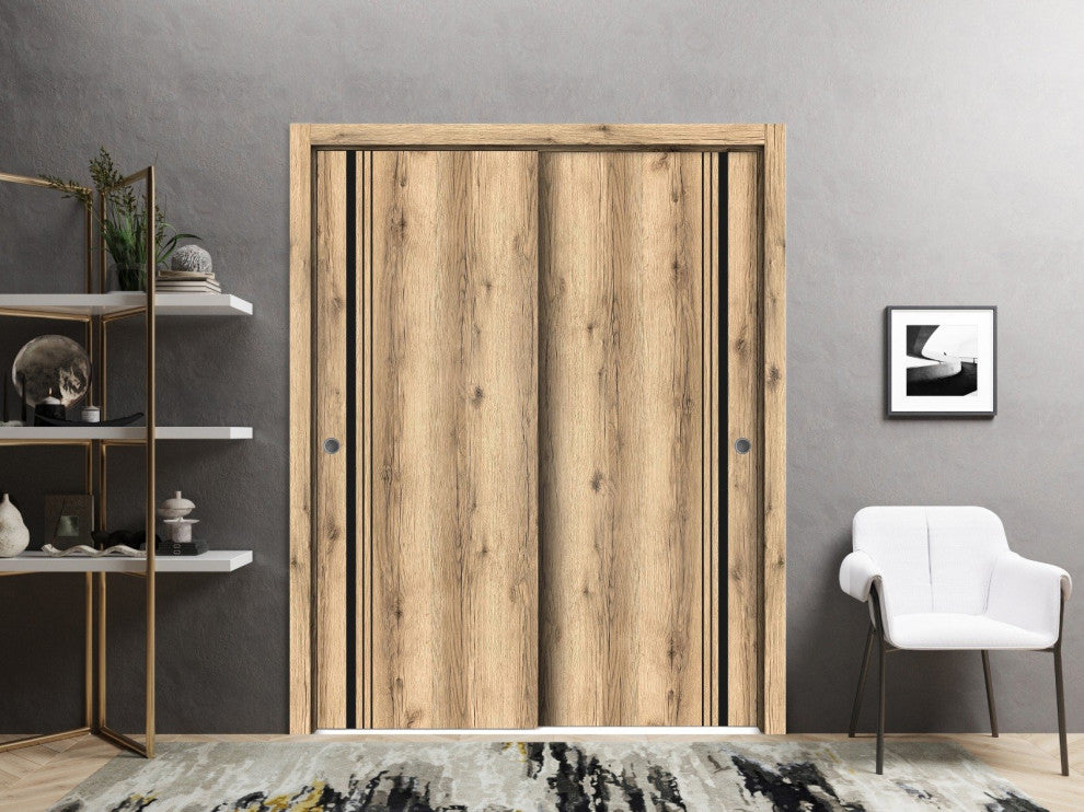 Bypass Doors 48 x 80 | Planum 0011 Oak with  | Sturdy Rails