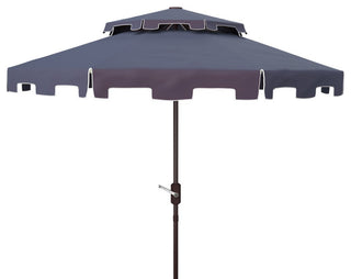 Safavieh Outdoor Zimmerman 9ft Double Top Market Umbrella Navy/White