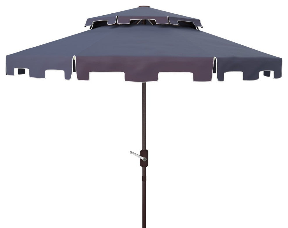 Safavieh Outdoor Zimmerman 9ft Double Top Market Umbrella Navy/White