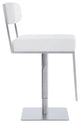 35" Metal and Leatherette Barstool, Silver and White