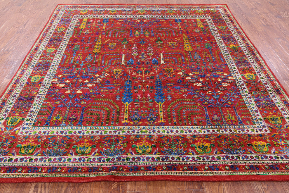 9' Square Persian Ziegler Handmade Wool & Silk Rug - Q13721