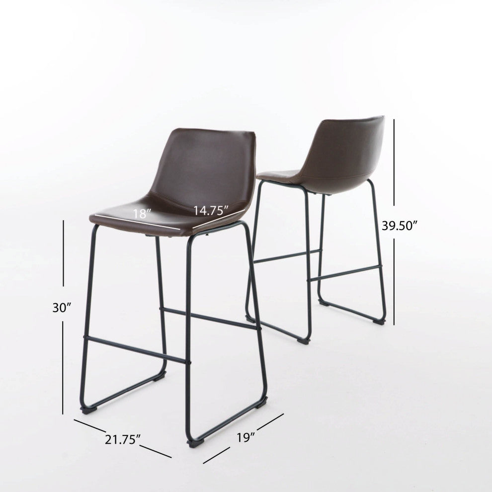 GDF Studio Central Vintage Brown Faux Leather Bar Stool, Set of 2, Brown, Pu