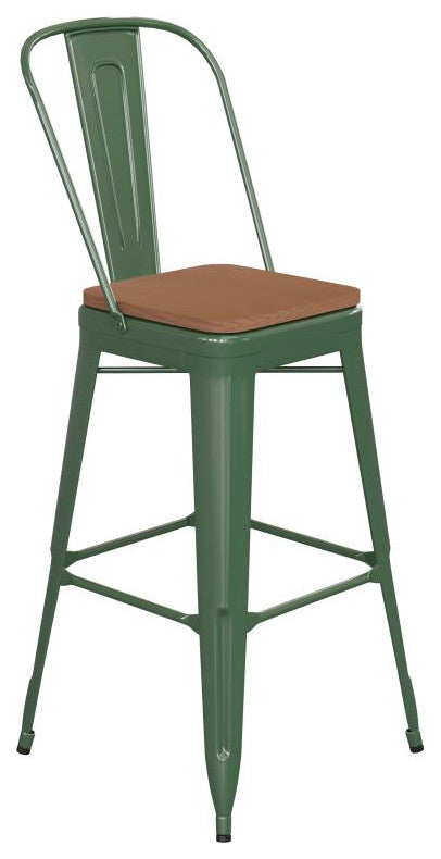 Kai Commercial Grade 30" High Indoor-Outdoor Counter Stool w/Removable Back, Green/Teak
