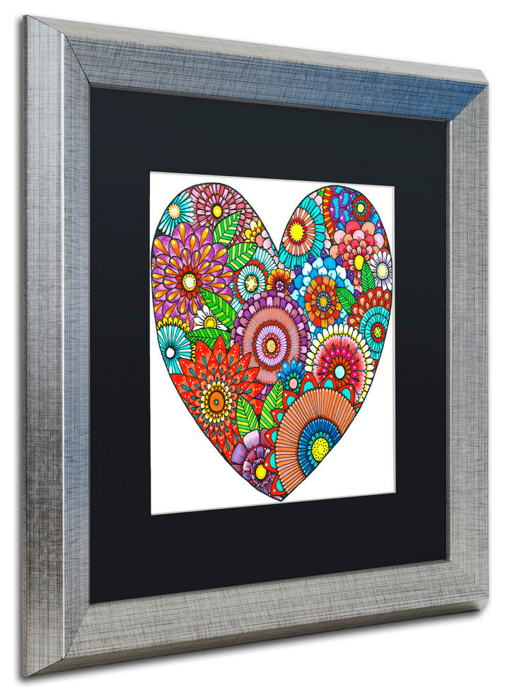 Hello Angel 'Floral Heart' Art, Silver Frame, Black Mat, 16x16
