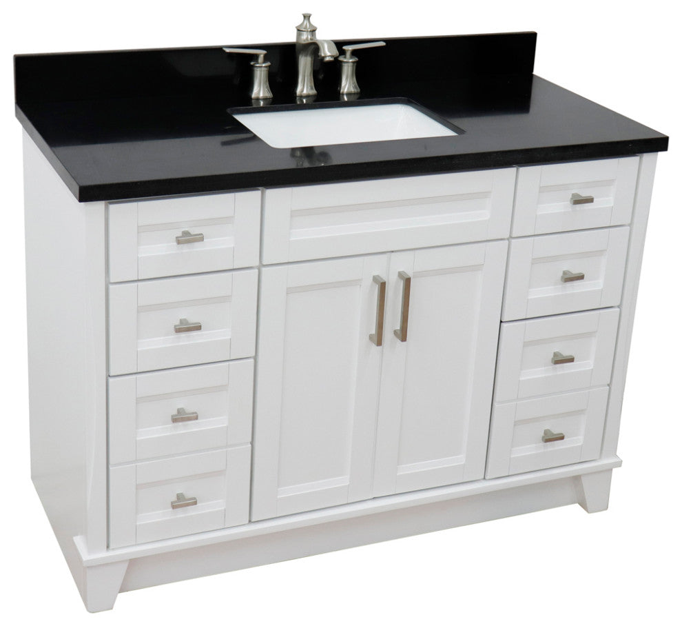 49" Single Sink Vanity, White Finish With Black Galaxy Granite