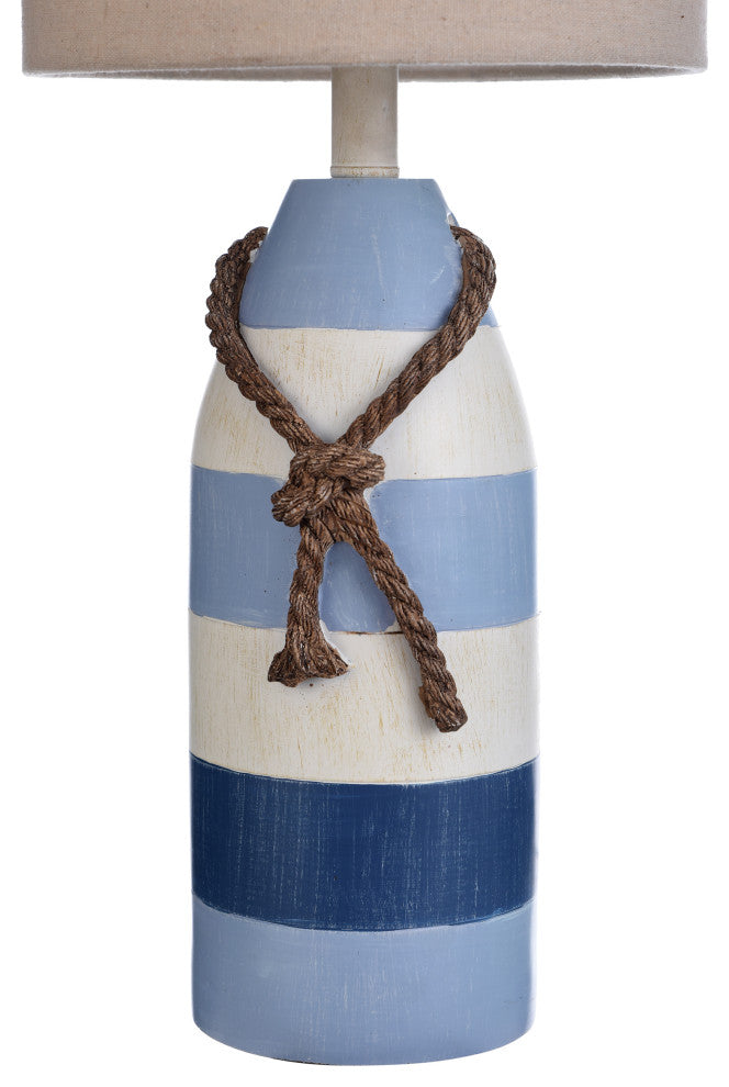 Nautical Rope Table Lamp, Blue Stripe Finish, Oatmeal Hardback Fabric Shade