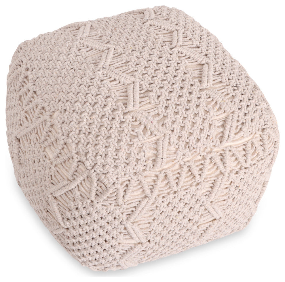 Loft Lyfe Taylynn Ottoman, Hand Knitted, Cotton Yarn, Ivory