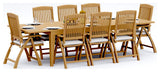 9-Piece Outdoor Teak Dining Set, 122" Rectangle Table, 8 Marley Arm Chairs