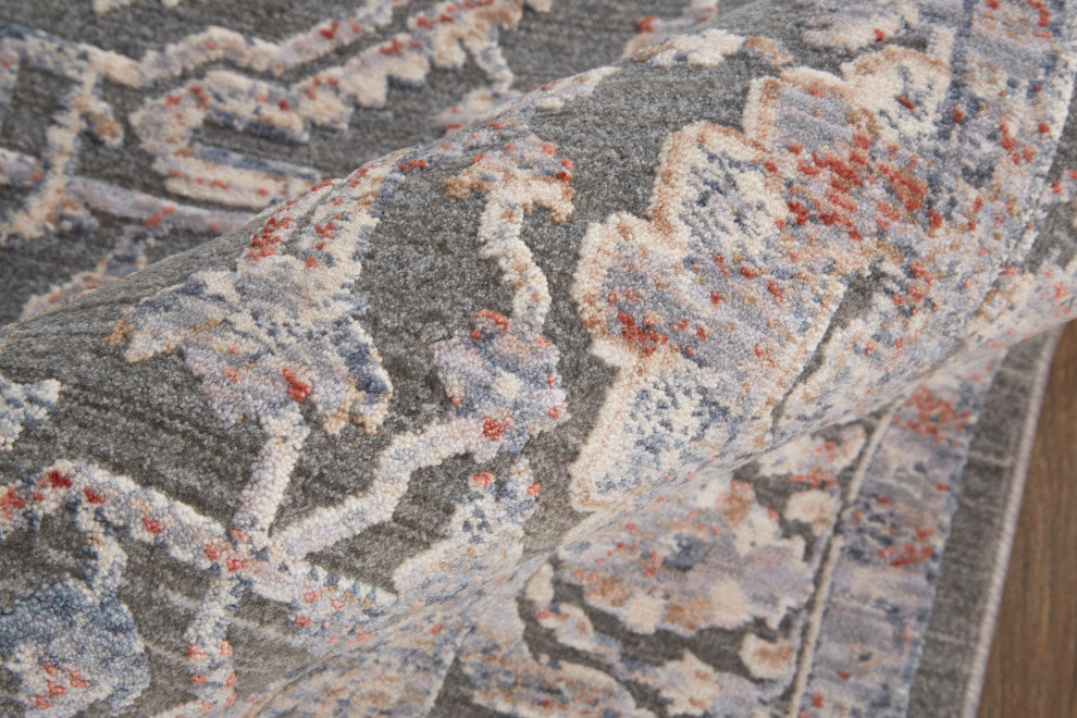 Weave & Wander Sybil Transitional Oriental Style Rug, Charcoal/Blue/Red, 7' - 10