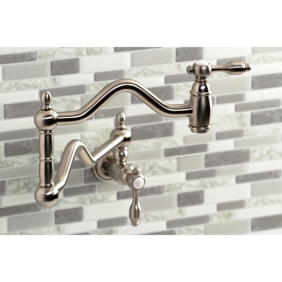 Kingston Brass KS2108TAL Tudor Wall Mount Pot Filler, Brushed Nickel