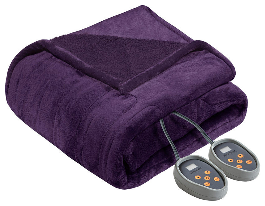 Beautyrest Heated Microlight to Berber Blanket, Purple