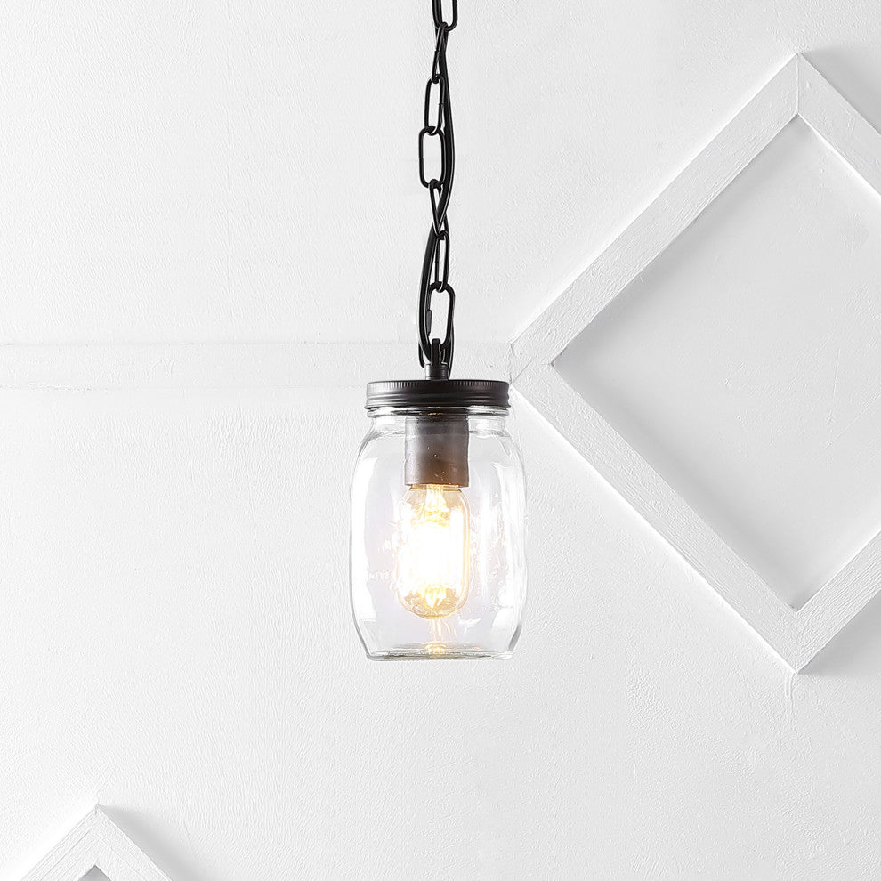 Gaines 1-Light Farmhouse Mason Jar LED Pendant, Oil Rubbed Bronze, Width: 5.5"