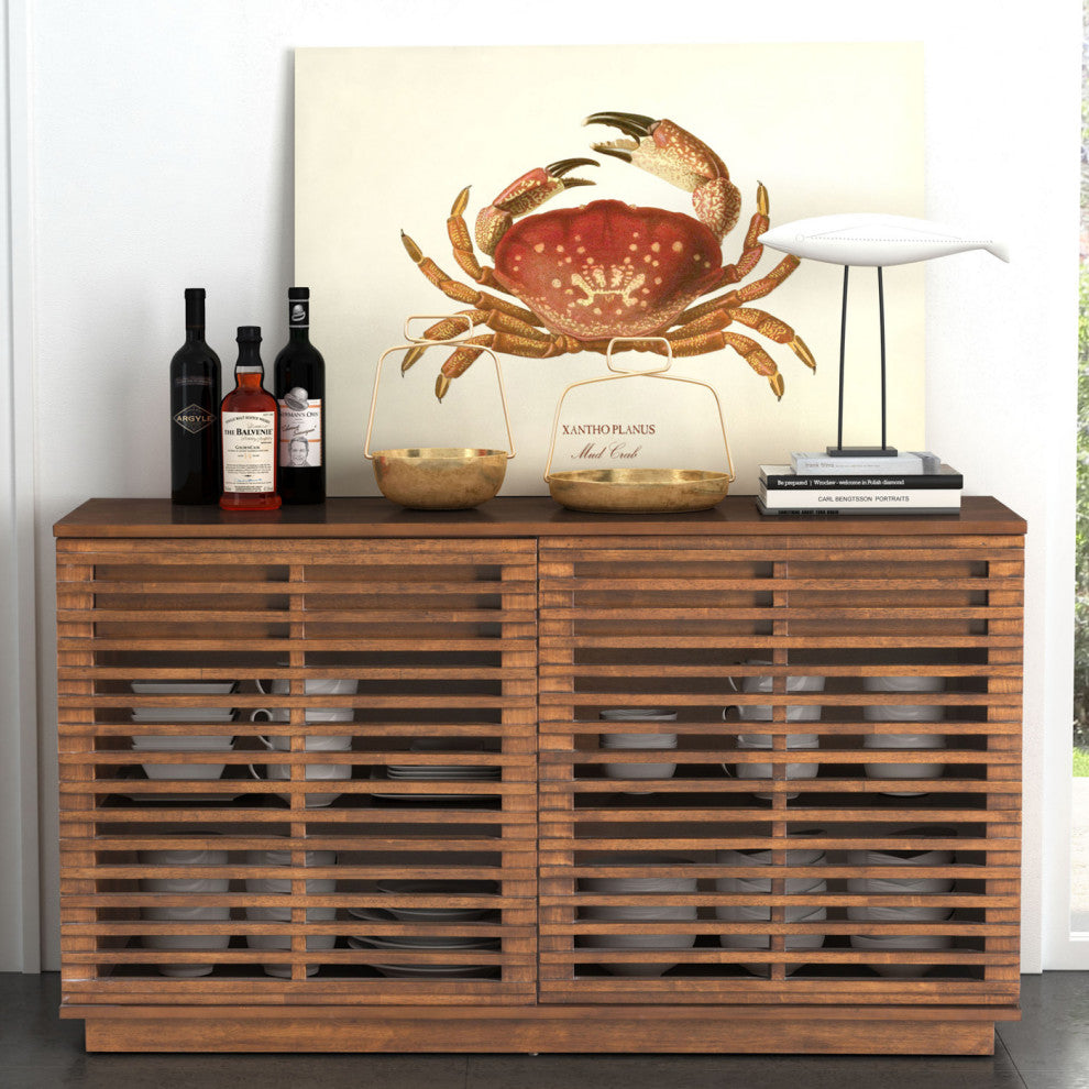 Modern Walnut Brown Wood Strip Sideboard