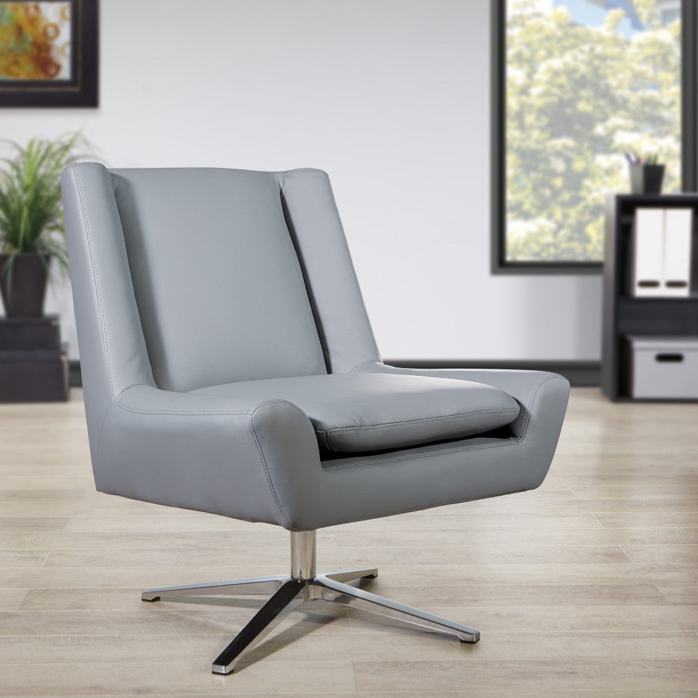 Faux Leather Guest Chair, White Faux Leather and Aluminum Base, Charcoal Gray