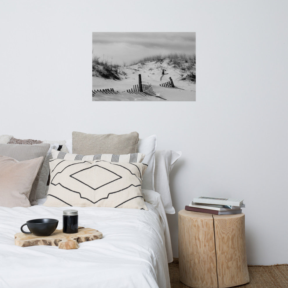 Buried Fences Landscape Photo, Black & White Unframed Wall Art Print, 24" X 36"