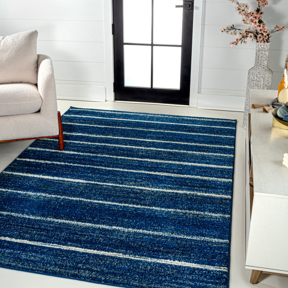 Williamsburg Minimalist Stripe Rug, Navy/Cream, 8 Ft. X 10 Ft.