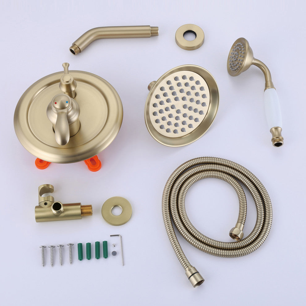 Wall Mounted Pressure Balance Shower System-Includes Rough-in Valve, Brushed Gold