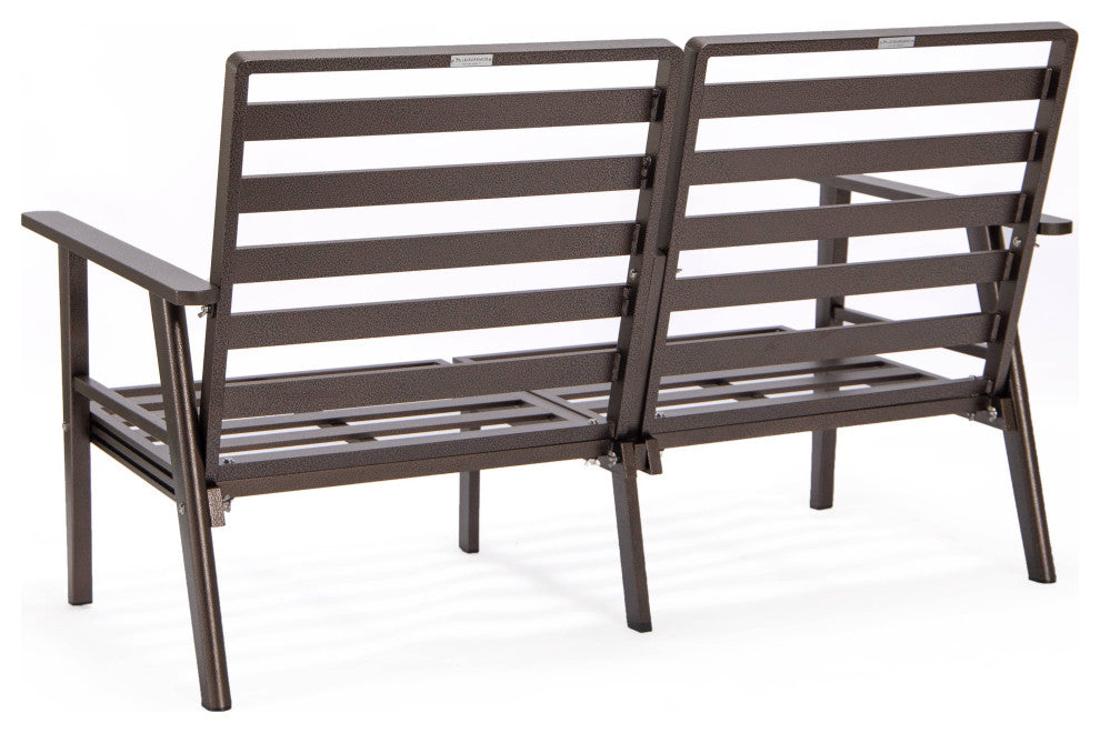 LeisureMod Walbrooke 3-Piece Patio Set With Brown Aluminum Frame and Cushions, Light Grey