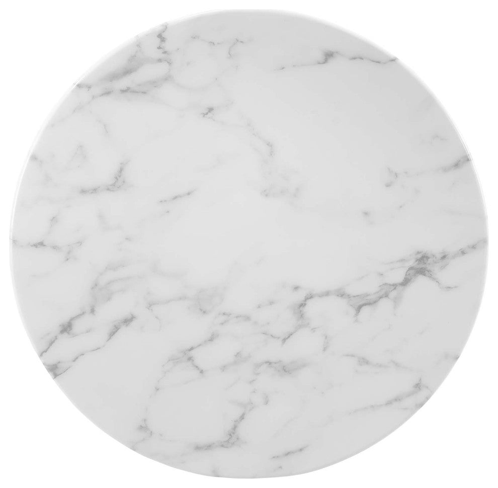 Sofa Side Table, Round, White Black, Artificial Marble, Metal, Modern